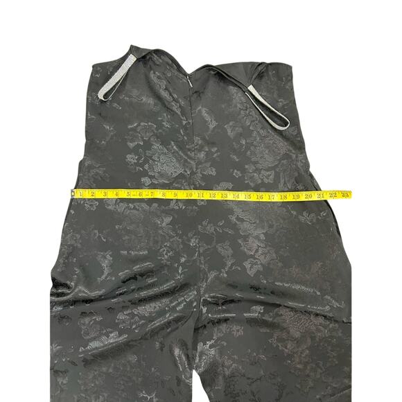 Medium- romper jumpsutt- black rhinestone straps- black florals- zip up - Picture 2 of 6